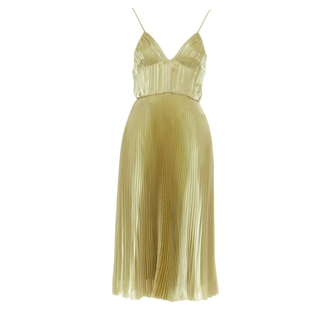 Prada gold technical voile bra detailed pleated silk blend dress